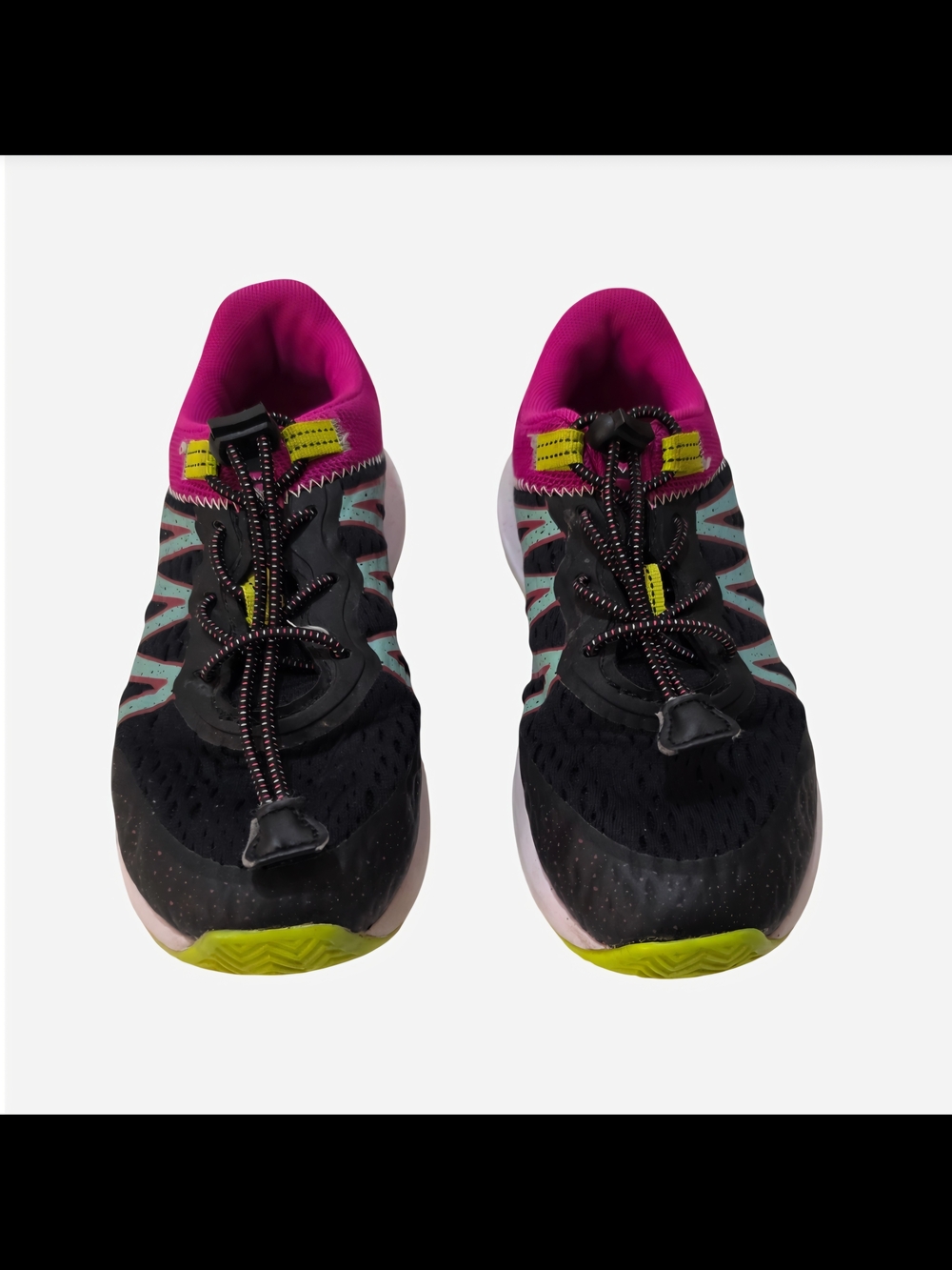 Avia Girls Sz. 2 Black/Pink Athletic Sneakers with Pink Lining and Lime Accents